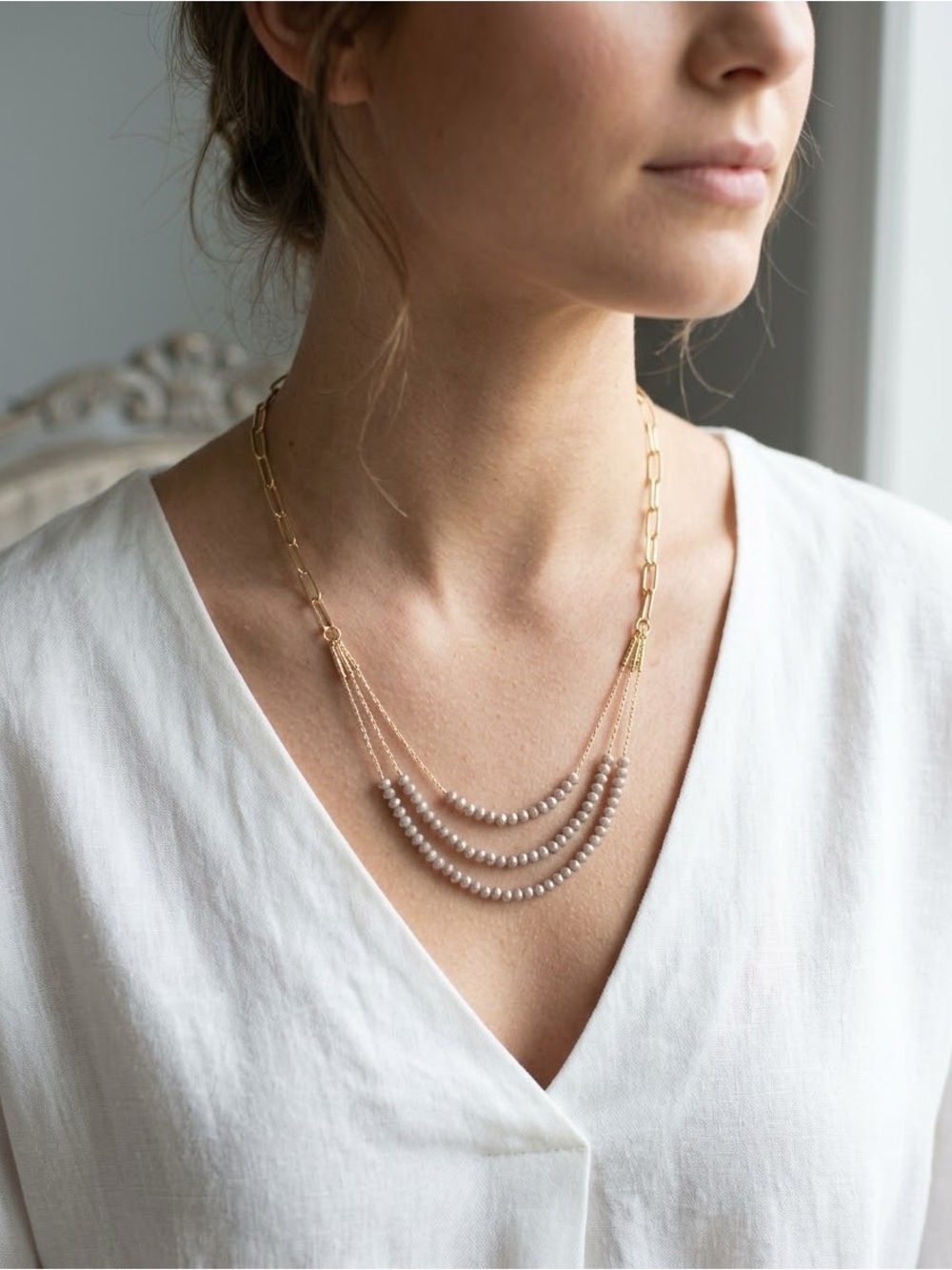 New Marlyn Schiff Gold Multi-Strand Stone  Necklace